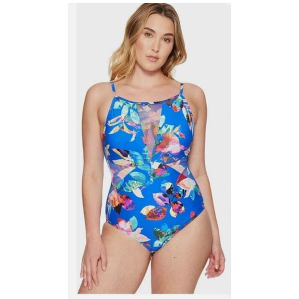 La Blanca Floral One Piece Swimsuit Plus Havana Tropics Tummy Control Size 14